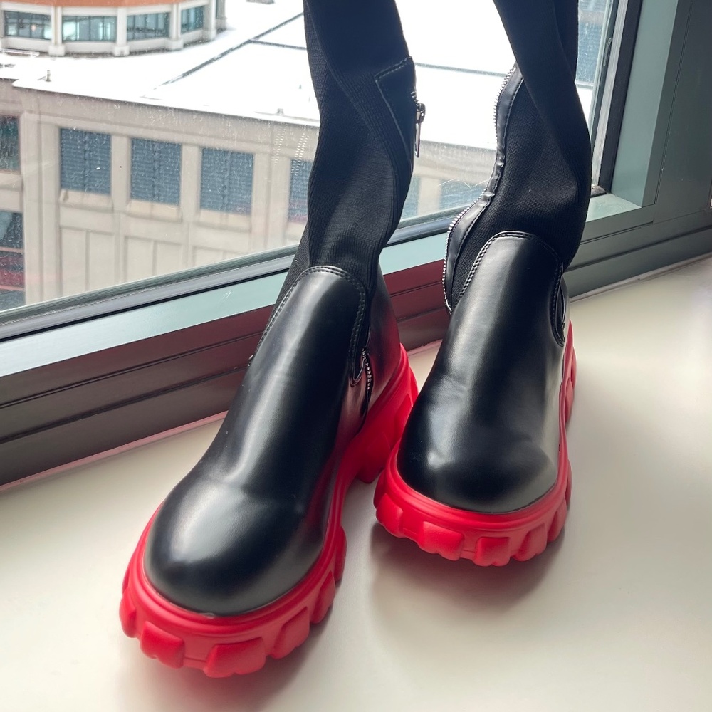 Black and red boots